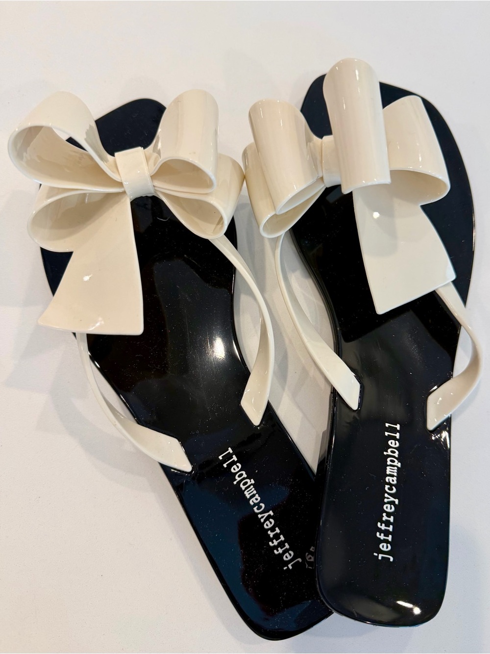 Jeffrey Campbell Black Footbed Sandals with Cream Bow - Picture 3 of 3